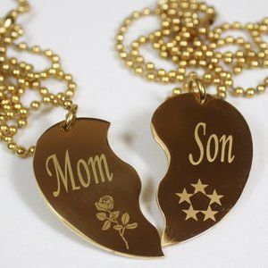 Split Heart Necklaces Mom Son Gold Stainless Steel